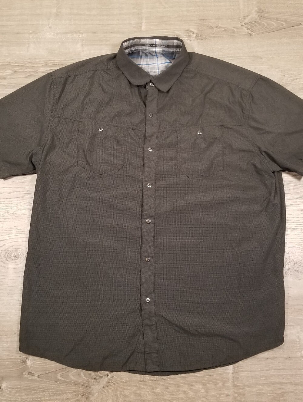 Kuhl Stealth 7276 Shirt Men's L Blackout Gray Short Sleeve Snap UPF 30 Hiking